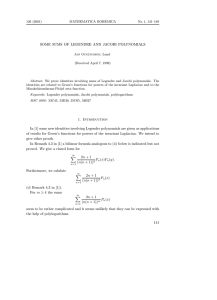 SOME SUMS OF LEGENDRE AND JACOBI POLYNOMIALS (