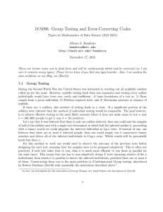 18.S096: Group Testing and Error-Correcting Codes