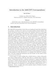 Introduction to the AdS/CFT Correspondence Jan de Boer Instituut voor Theoretische Fysica