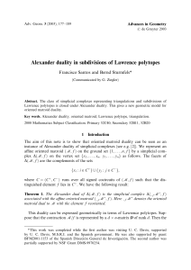 Alexander duality in subdivisions of Lawrence polytopes Advances in Geometry