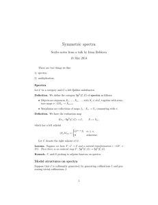 Symmetric spectra Scribe notes from a talk by Irina Bobkova Spectra