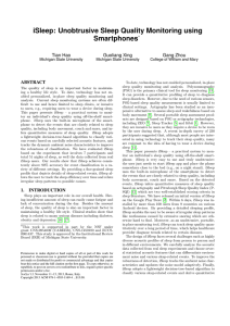 iSleep: Unobtrusive Sleep Quality Monitoring using Smartphones Tian Hao Guoliang Xing