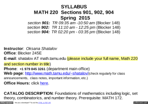 SYLLABUS MATH 220  Sections 901, 902, 904 Spring  2015