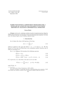 67, 3 (2015), 185–193 September 2015 FABER POLYNOMIAL COEFFICIENT ESTIMATES FOR A