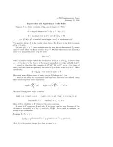18.758 Supplementary Notes February 22, 2005 p-adic fields Exponential and logarithm in