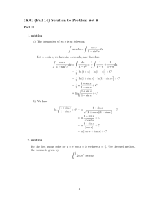 18.01 (Fall 14) Solution to Problem Set 8