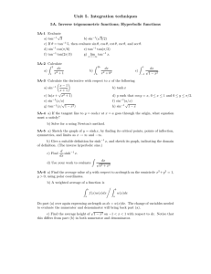 Unit 5. Integration techniques 5A. Inverse trigonometric functions; Hyperbolic functions