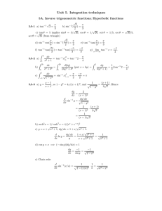 Unit 5. Integration techniques 5A. Inverse trigonometric functions; Hyperbolic functions