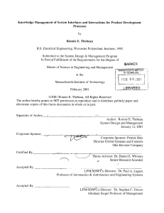 Knowledge  Management  of System  Interfaces  and... Processes by Ronnie E.  Thebeau