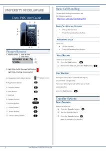 UNIVERSITY OF DELAWARE Cisco 3905 User Guide Basic Call Handling Feature Buttons