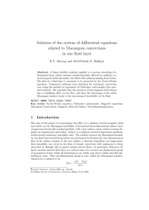 Solution of the system of differential equations related to Marangoni convections