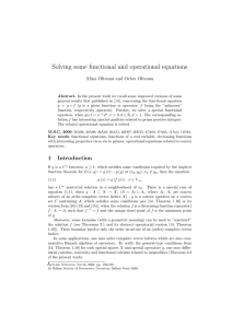 Solving some functional and operational equations Alina Olteanu and Octav Olteanu