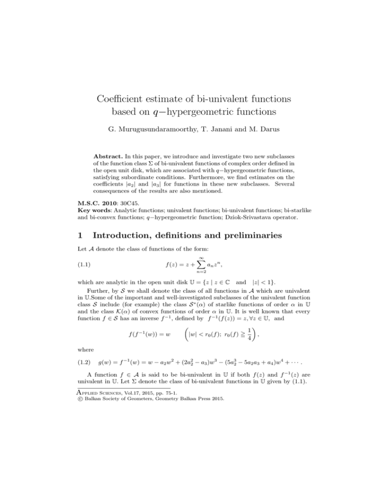 Coeﬃcient Estimate Of Bi Univalent Functions Q