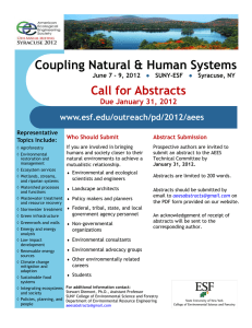 Coupling Natural &amp; Human Systems Call for Abstracts www.esf.edu/outreach/pd/2012/aees