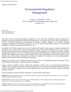 Environmental Regulatory Management August 31- December 7, 1999