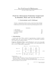 Proof of a Determinant Evaluation Conjectured New York Journal of Mathematics