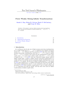 New York Journal of Mathematics Power Weakly Mixing Infinite Transformations