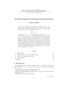 New York Journal of Mathematics On Finite Sequences Satisfying Linear Recursions