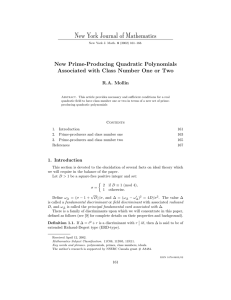 New York Journal of Mathematics New Prime-Producing Quadratic Polynomials R.A. Mollin