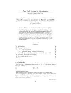 New York Journal of Mathematics Closed Legendre geodesics in Sasaki manifolds