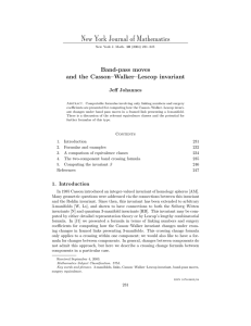 New York Journal of Mathematics Band-pass moves and the Casson–Walker–Lescop invariant Jeﬀ Johannes