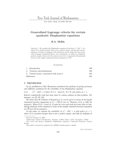 New York Journal of Mathematics Generalized Lagrange criteria for certain R.A. Mollin