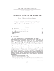 New York Journal of Mathematics Uniqueness of the (22 , Henry Cohn