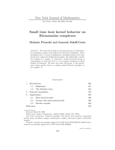 New York Journal of Mathematics Small time heat kernel behavior on