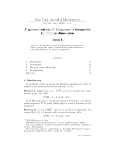 New York Journal of Mathematics A generalization of Jørgensen’s inequality Liulan Li