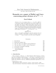 New York Journal of Mathematics − 1 concerning prime divisors of a