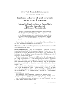 New York Journal of Mathematics Erratum: Behavior of knot invariants