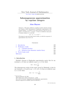 New York Journal of Mathematics Inhomogeneous approximation by coprime integers Alan Haynes