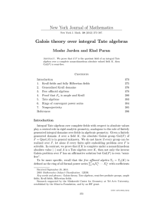 New York Journal of Mathematics Galois theory over integral Tate algebras