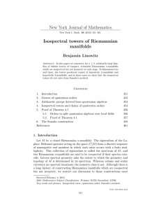 New York Journal of Mathematics Isospectral towers of Riemannian manifolds Benjamin Linowitz