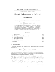 New York Journal of Mathematics Generic -discrepancy of {nθ + x} David Ralston
