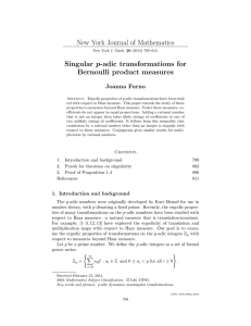 New York Journal of Mathematics Singular p-adic transformations for Bernoulli product measures