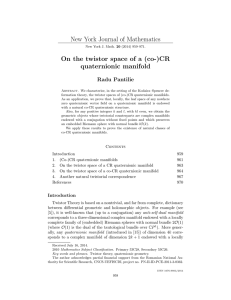 New York Journal of Mathematics quaternionic manifold Radu Pantilie