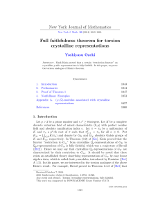 New York Journal of Mathematics Full faithfulness theorem for torsion crystalline representations