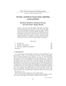 New York Journal of Mathematics Totally umbilical hemi-slant lightlike submanifolds