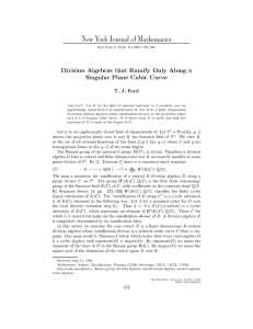 Division Algebras that Ramify Only Along a Singular Plane Cubic Curve