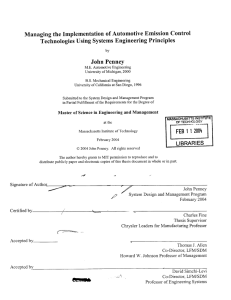 Managing  the Implementation  of Automotive  Emission ... Technologies  Using  Systems  Engineering  Principles