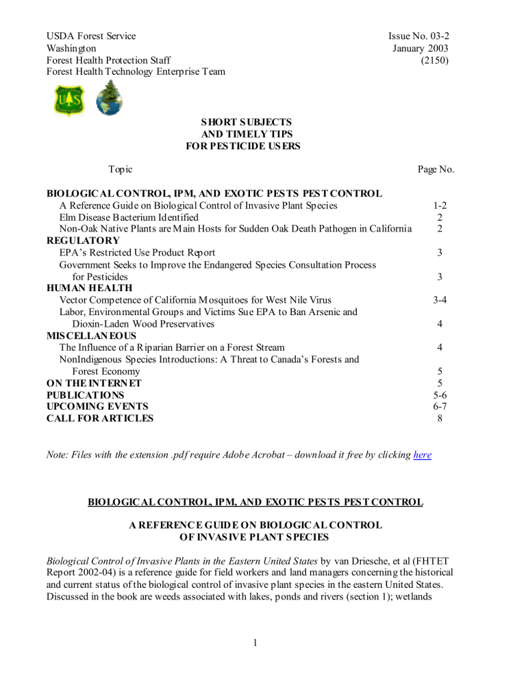 USDA Forest Service Issue No. 03-2 Washington January