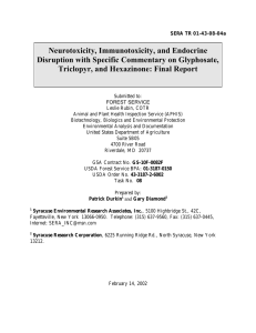 Neurotoxicity, Immunotoxicity, and Endocrine Disruption with Specific Commentary on Glyphosate,