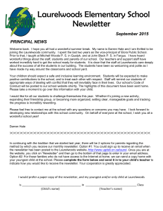 Laurelwoods Elementary School Newsletter September 2015 PRINCIPAL NEWS