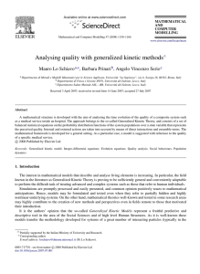 Analysing quality with generalized kinetic methods o , , Angelo Vincenzo Serio