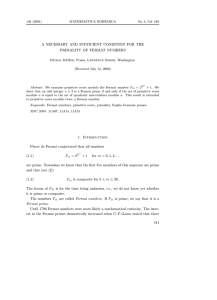 A NECESSARY AND SUFFICIENT CONDITION FOR THE PRIMALITY OF FERMAT NUMBERS (