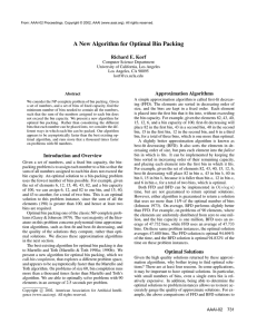 A New Algorithm for Optimal Bin Packing Richard E. Korf