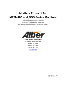 Modbus Protocol for –100 and BDS Series Monitors MPM