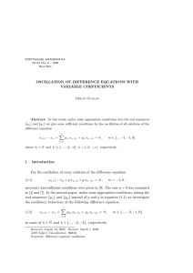 OSCILLATION OF DIFFERENCE EQUATIONS WITH VARIABLE COEFFICIENTS