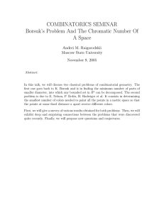 COMBINATORICS SEMINAR Borsuk’s Problem And The Chromatic Number Of A Space